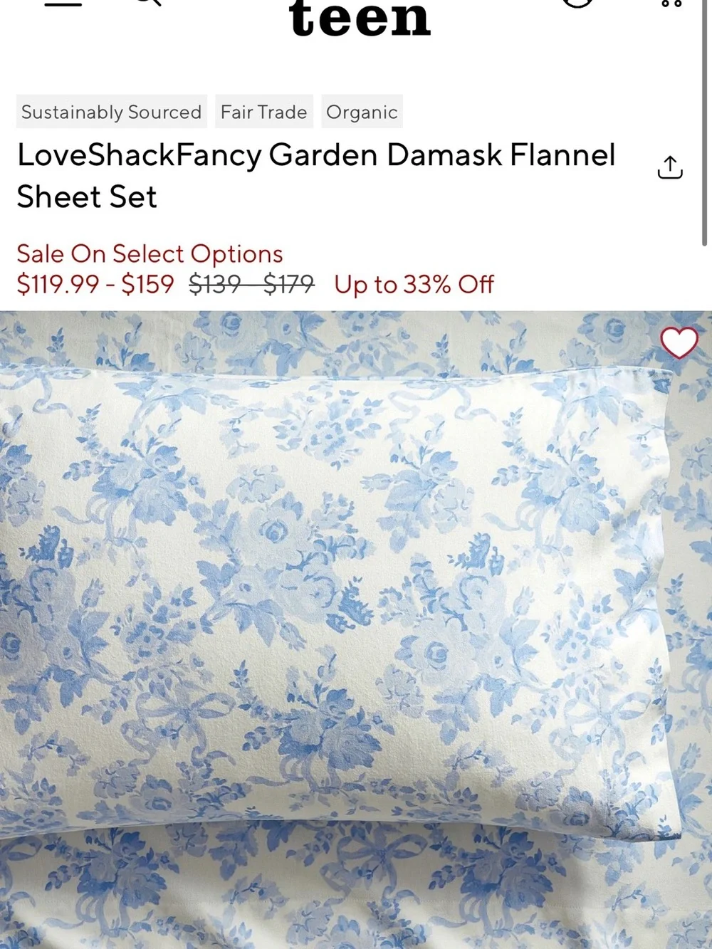 LoveShackFancy Blue and White Floral Damask Flannel Sheet Set